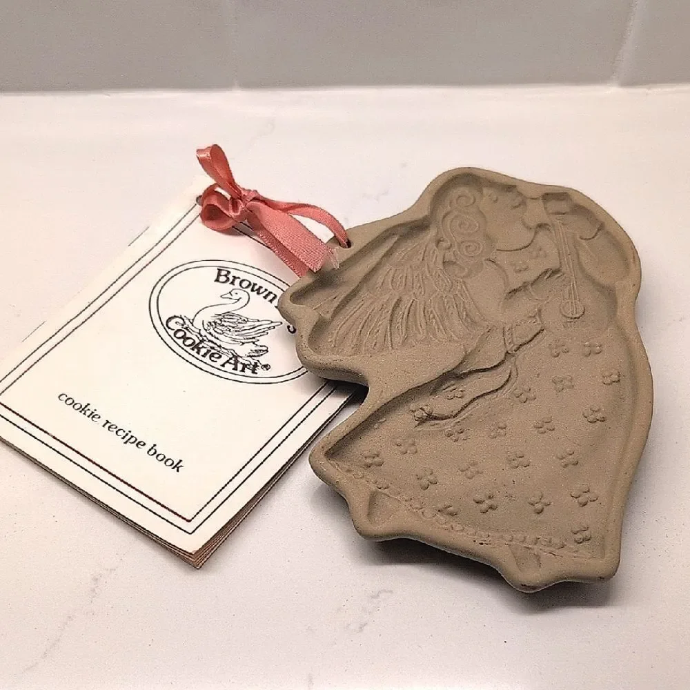 Vintage Brown Bag Cookie Art Guitar Playing Angel Mold with Recipe Book 1986
